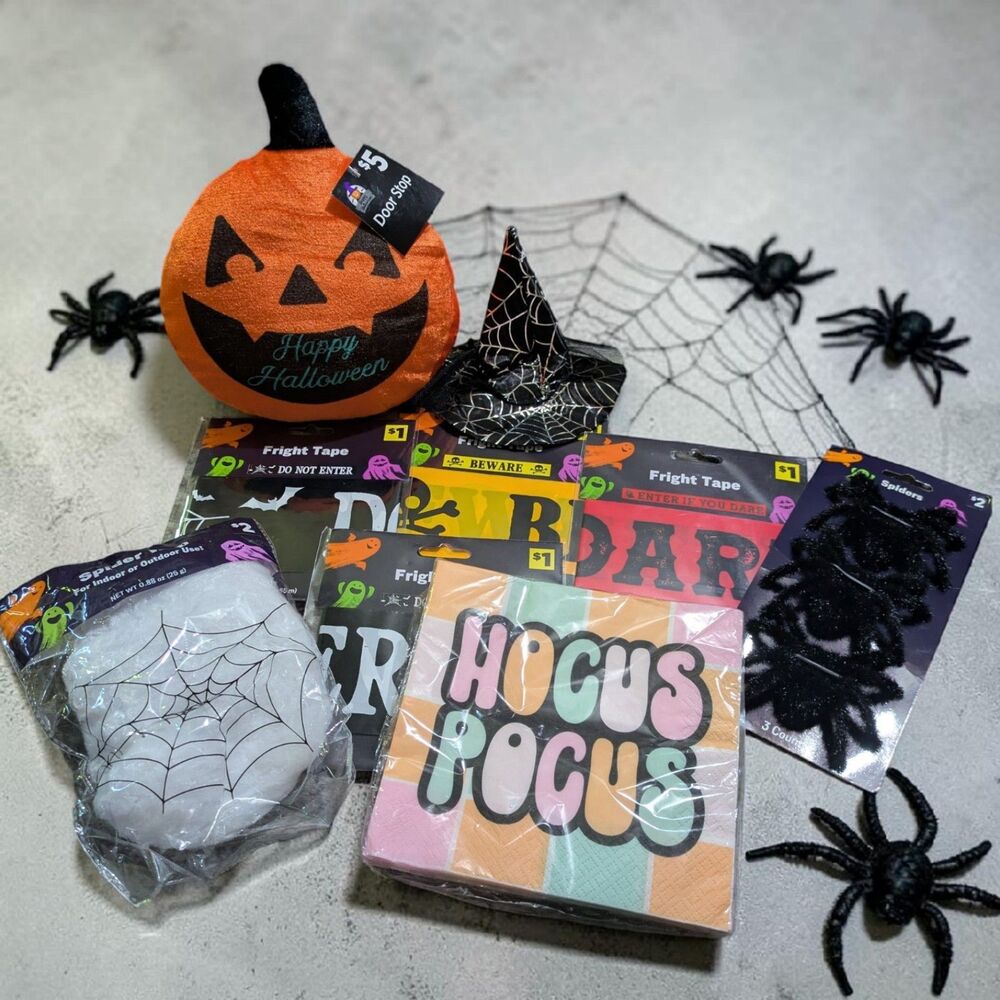 Halloween Decor Bundle, Spooky Party Decor Set, Pumpkin Door Stop Spiderweb